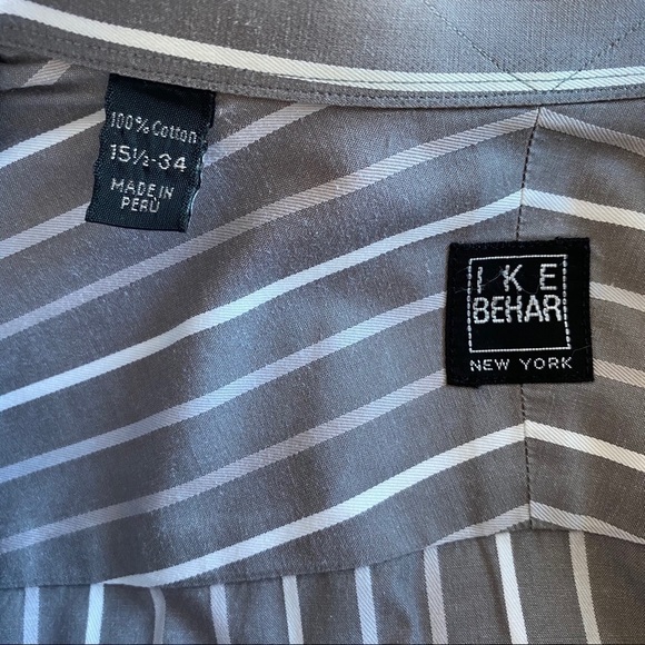 Ike Behar Gray White Stripe Button Up Dress Shirt 15.5 34 - Picture 6 of 7